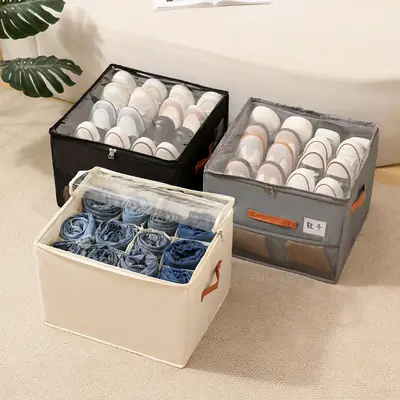 Fabric Multifunctional Compartmentalized Debris Storage Box Foldable Dustproof and Moisture-Proof Shoe Box with Lid Washable Storage Box
