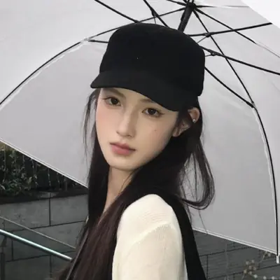 Women's Black Cap with White Umbrella for Spring Autumn