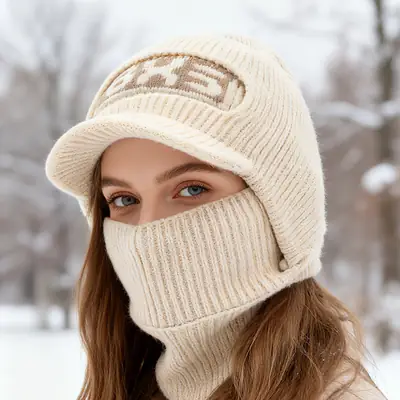 Winter Men's Velvet Neck Hooded Cap with Face Cover