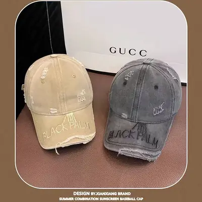 Women Vintage Distressed Denim Cap Black Pam Korean Fashion