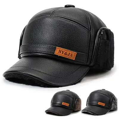 Winter Fleece Lined Black Cap for Men NY&JA