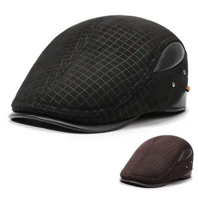 Men's Plaid Duck Cap Hat Brown Warm
