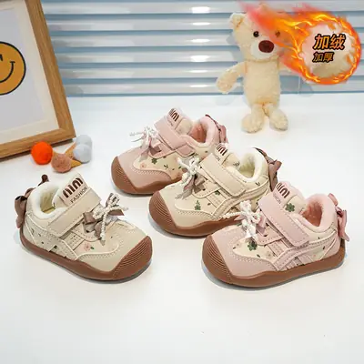 Winter Baby Girl Toddler Shoes 0 to 1-3 Years Old Baby Bow Shoes Girls Princess Shoes Warm Kidsren's Cotton Shoes