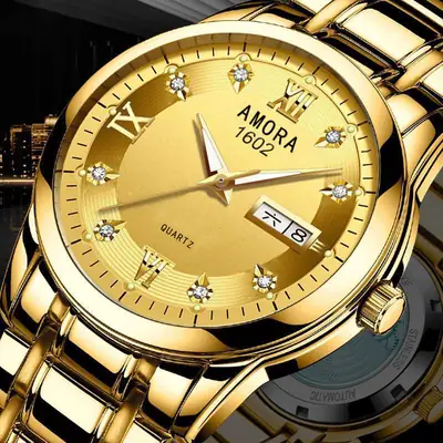 Swiss Gold Watch Diamond Model Simulation Fully Automatic Non-Mechanical Watch Atmospheric Business Waterproof Luminous Calendar Watch Men's Watch