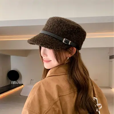 Lamb Wool Baseball Cap for Women Warm Winter Cap