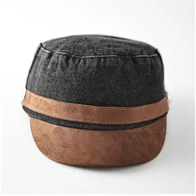 Women British Retro Denim Sunshade Cap with Suede Trim