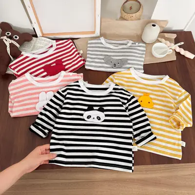 Autumn Striped Cartoon Baby T-Shirt for Boys
