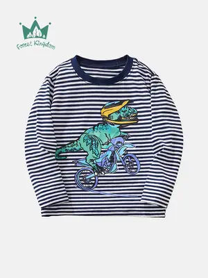 25Yr Old Boys Striped T-Shirt Navy Blue Round Neck