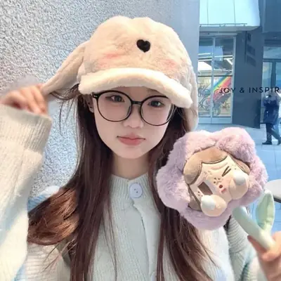 Gulu Soft White Rabbit Ears Hat for Girls