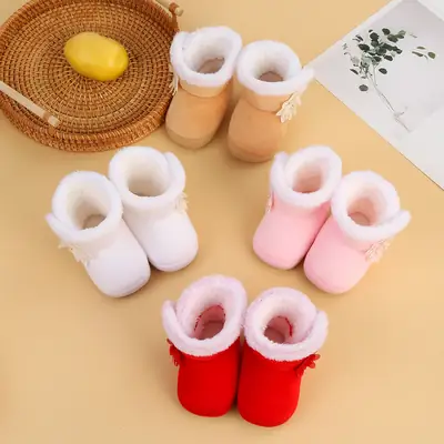Toddler Shoes, Woolen Shoes, Kidsren's Winter High-Top Autum Baby Cotton Shoes, Winter Long-Tube Baby Shoes with Cotton Soft Soles
