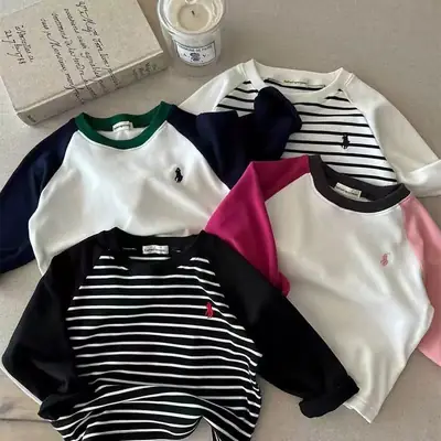 Children's Australian Velvet Long Sleeve Striped T-Shirt Set
