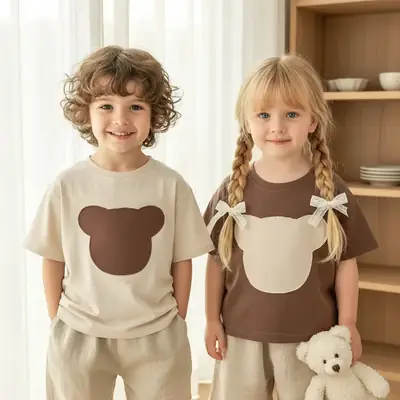 Brown Heart Print Kids T-Shirt Half Sleeve Summer Casual
