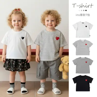 Girls Cotton T-Shirt White Heart Short Sleeve Summer Wear