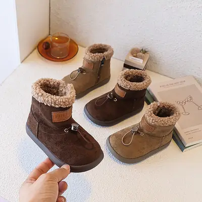 Baby Girl Snow Boots Winter New Bow Girls Shoes Baby Fleece-Lined Toddler Shoes Soft Sole Princess Cotton Shoes