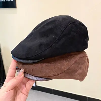 Japanese Suede Duckbill Cap Women Winter Autumn Brown White