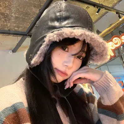 Korean Style Leather Ear Hat with Plush Strap