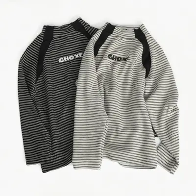 Boys Fleece Long Sleeve Winter T-Shirt Black White Striped