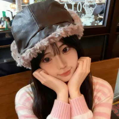 Korean Style Leather Ear Hat with Plush Strap