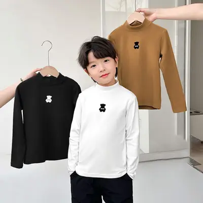 Children's Boys Thermal Half-High Collar T-Shirt Black