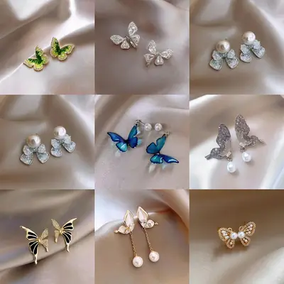 Silver Butterfly Pearl Earrings for Women