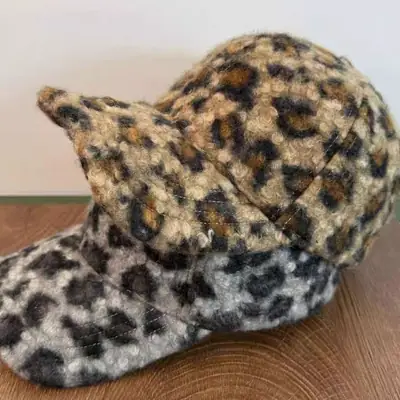 Leopard Print Wool Cap for Women Winter Warm