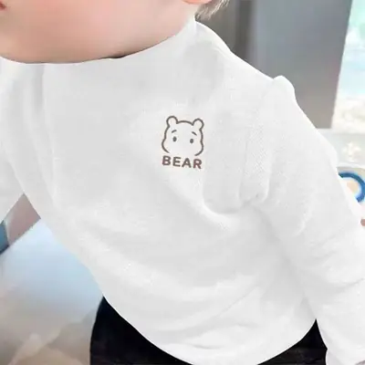 Children's White Bear Print Long Sleeve Turtleneck