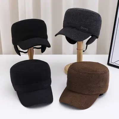 Men's Warm Fleece Cap Black Brown Summy
