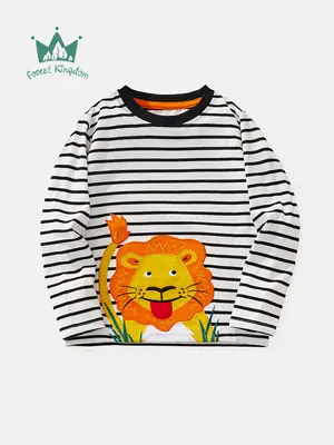 25Yr Old Boys T-Shirt Striped Orange Lion Embroidered