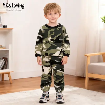 Camouflage Warm Boys Pants Set Long Sleeve 2-Piece