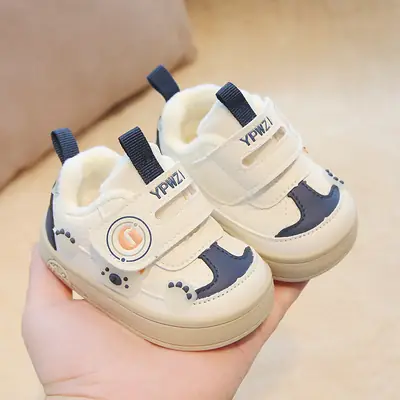 Winter New Cotton Shoes, Baby Toddler Shoes, Boys and Girls Anti-Skid Shoes, Plus Suede Leather Key Shoes, Baby Functional Shoes