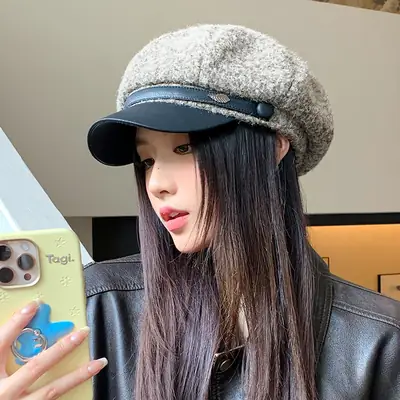 Women Plush Duck Tongue Beret Hat Winter Warm