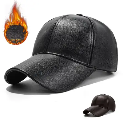 Black Fleece Lined Baseball Cap for Men Middle Age Elderly