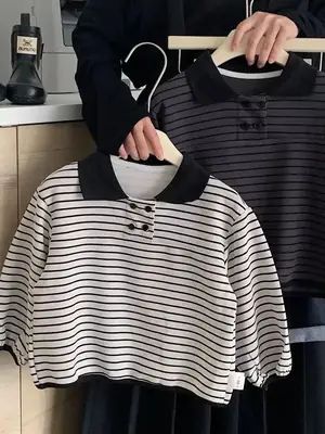 Children Striped Polo Shirt Long Sleeve 2025
