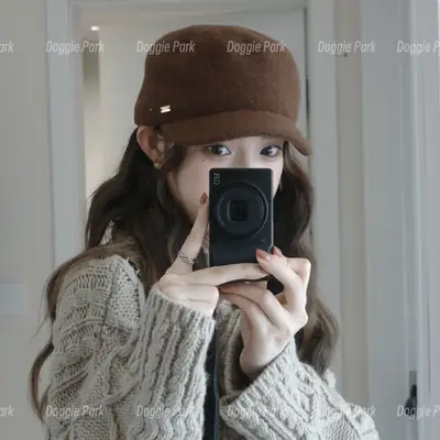Women Wool Equestrian Hat Brown Black Winter Flat Top