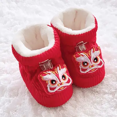 Baby Shoes Winter Velvet Anti-Falling Warm Shoes 0-6-9 Months Baby Cotton Shoes Full Moon Newborn Tiger Head Shoes