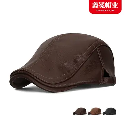 Vintage Leather Peaked Cap for Men Winter Warm
