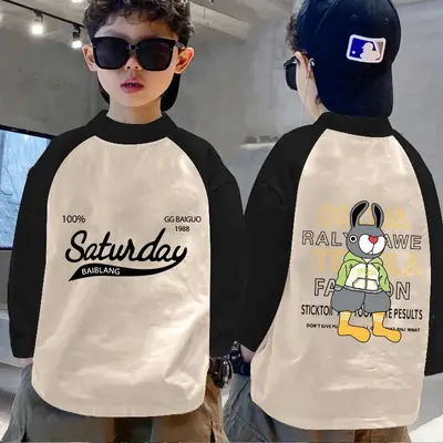 Boys Thermal Base Layer Shirt Autumn Winter Long Sleeve Color Block Top