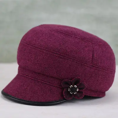 Women's Burgundy Duckbill Cap with Flower Decor