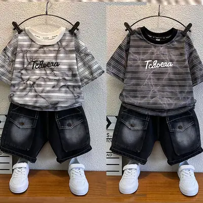 Cool Fashion Boys Blue Striped Shorts Set