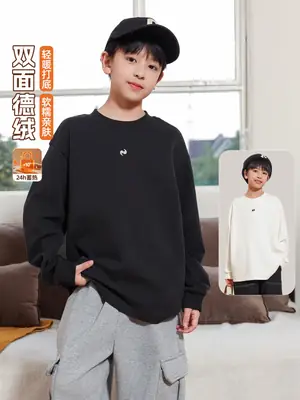 2025 Boys Velvet T-Shirt Black Gray Winter Warm