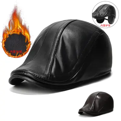 Winter Pu Forward Cap for Men Women Elderly Warm Ear Protective Baseball Cap
