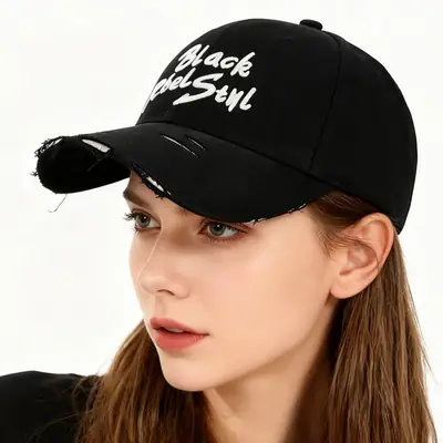Black Retro Letter Baseball Cap for Women Large Head