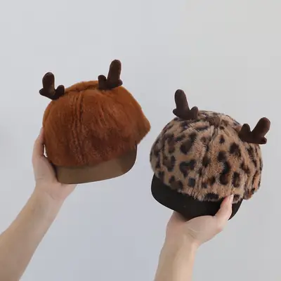 Baby Stuffed Hat with Antlers Winter Warm Korean Style