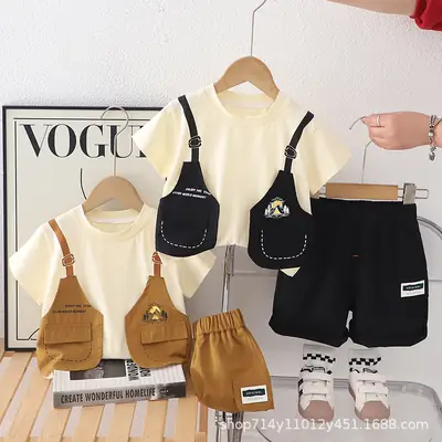 Trendy Boys Brown T-Shirt Shorts Set 2025 Summer