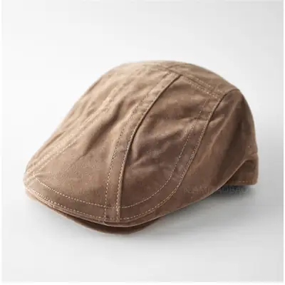 Men's Brown Duckbill Cap with Spliced Suede Trim