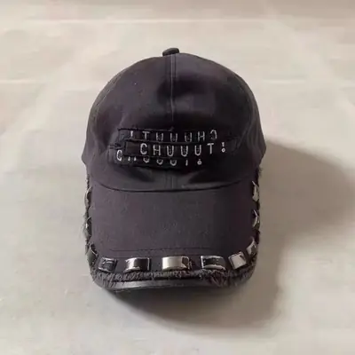 Black Rivet Distressed Vintage Patch Baseball Cap Hat