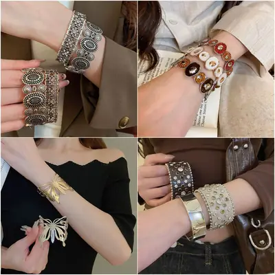 European and American Metal Heavy Industry Open Bracelet New Fashion Exquisite Attendance Armband Accessible Luxury High-End Design Hand Jewelry for Women