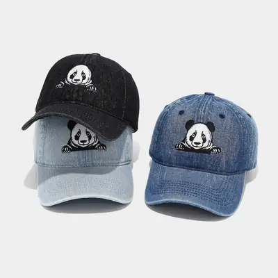 Japanese Panda Embroidery Denim Cap for Women