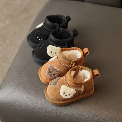 Baby Snow Boots, Winter Baby Toddler Shoes, 1 to 3 Year Old Boys' Fleece-Lined Warm Cotton Boots, Women's Soft-Soled Large Cotton Shoes