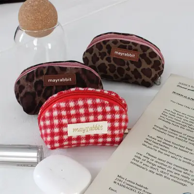 Retro Leopard Print Suede Coin Purse Large Storage Bag